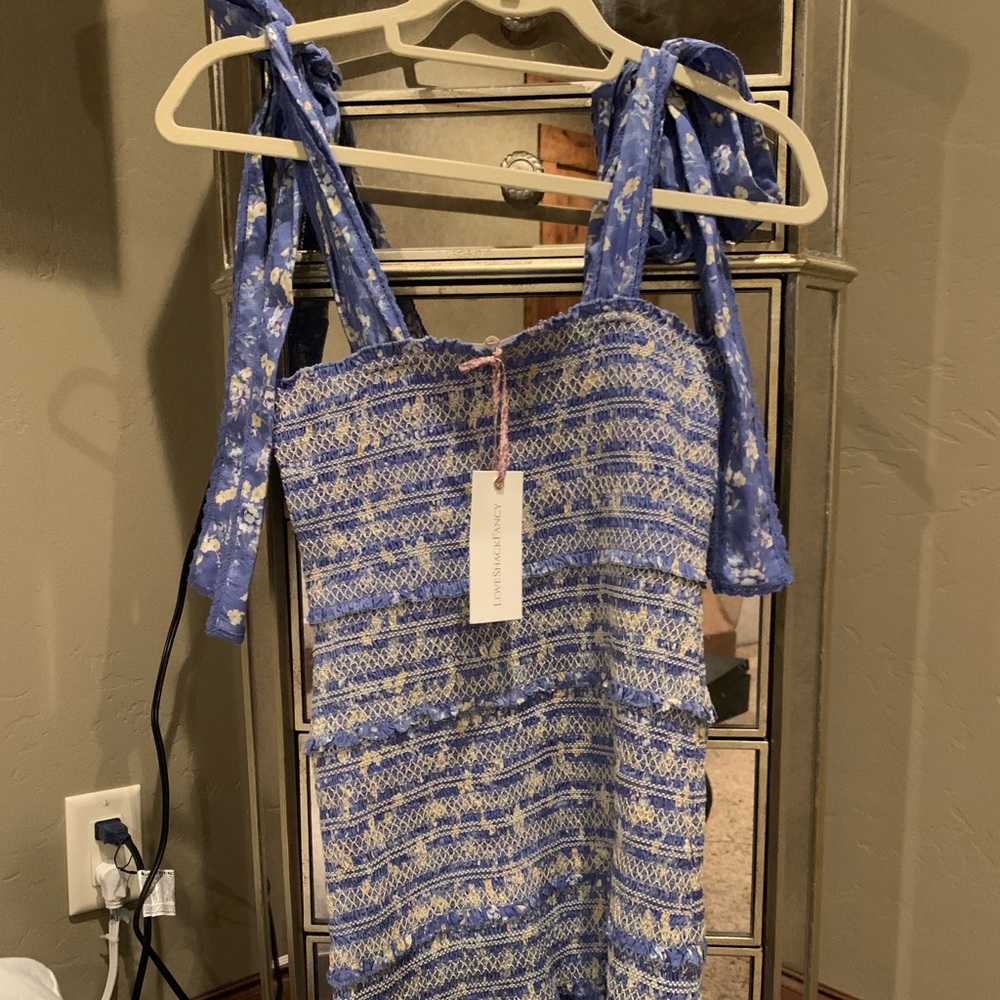 NWT loveshackfancy belle dress in bluejay